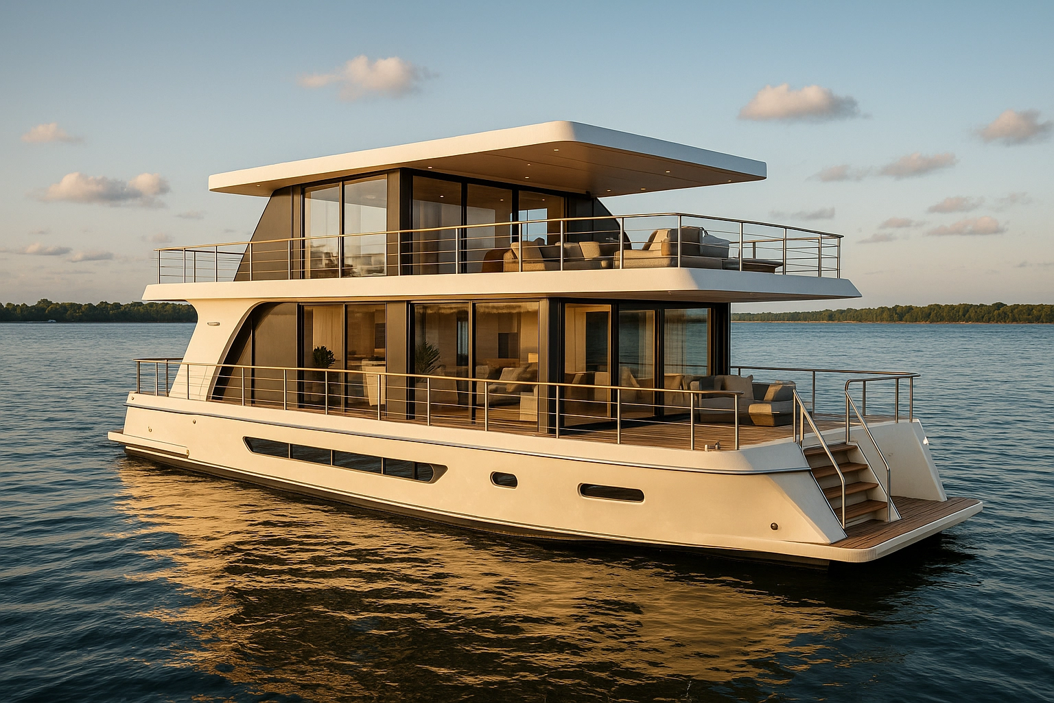 Luxury houseboat on water