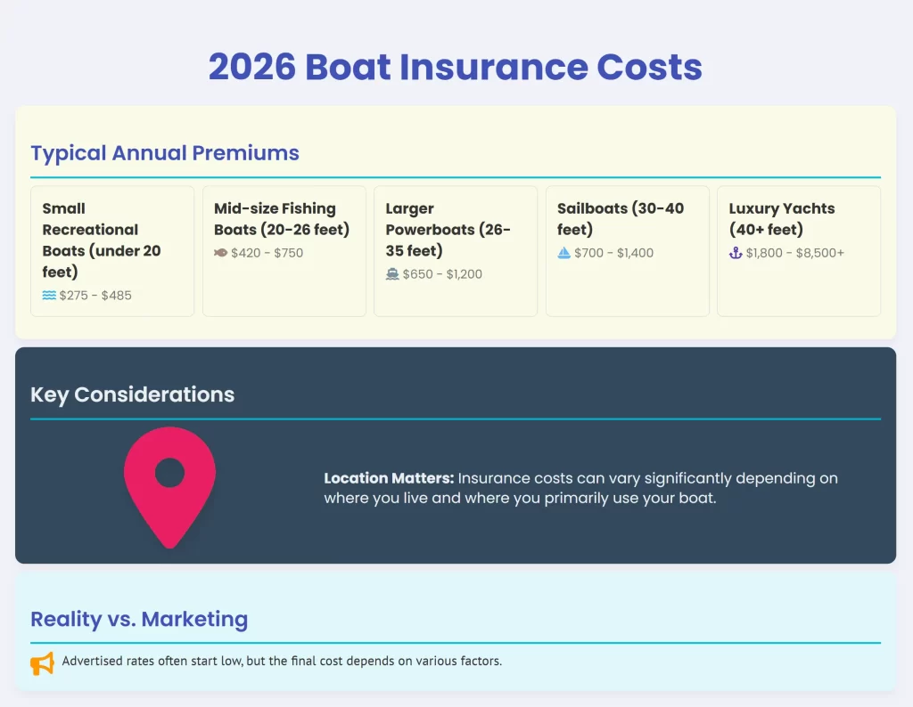 infographic showing 2026 boat insurance costs