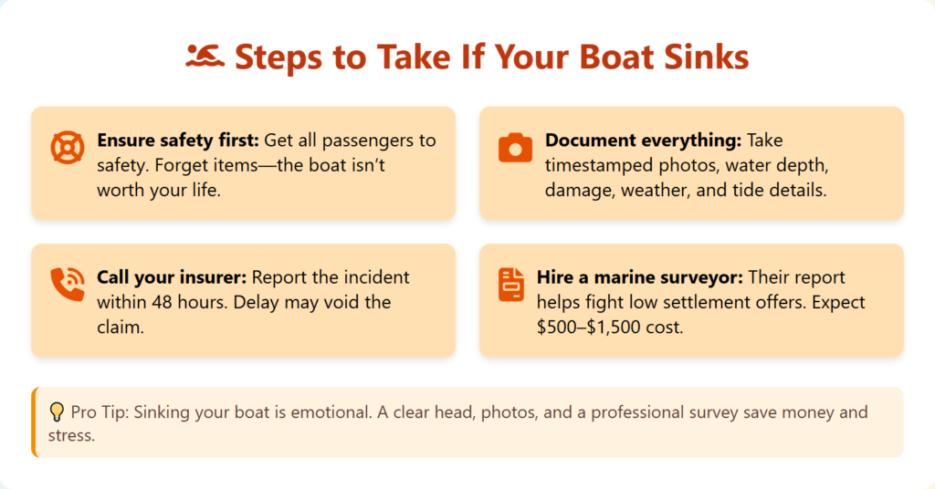 does boat insurance cover sinking: steps to take if your boat sinks (infographic)