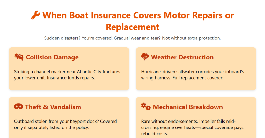 when boat insurance covers motor repairs or replacements