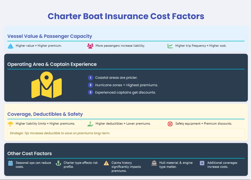 infographic showing charter boat insurance cost factors