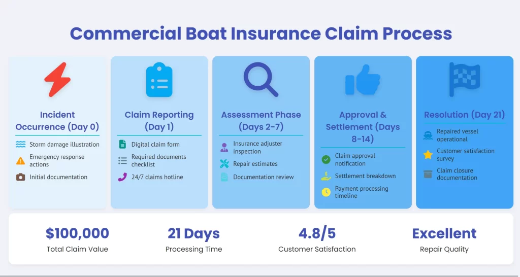 infographic showing commercial boat insurance claim process